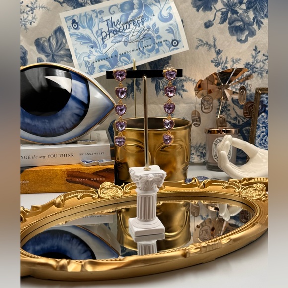 🆕 OSCAR DE LA RENTA 🧿 NWOT Crystal Embellished Amethyst Heart Drop Earrings - Picture 8 of 16